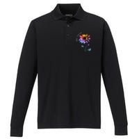 Autism Awareness Rainbow Sunflower Performance Long Sleeve Polo