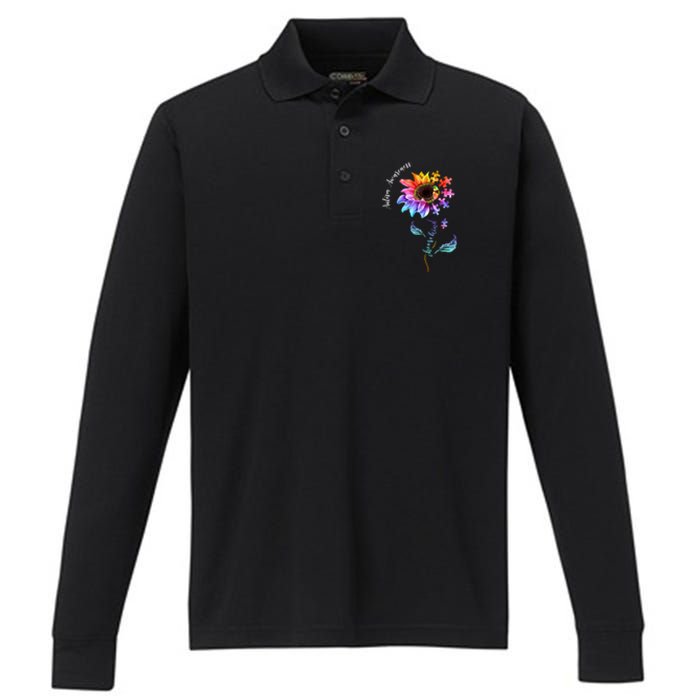 Autism Awareness Rainbow Sunflower Performance Long Sleeve Polo