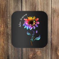 Autism Awareness Rainbow Sunflower Coaster