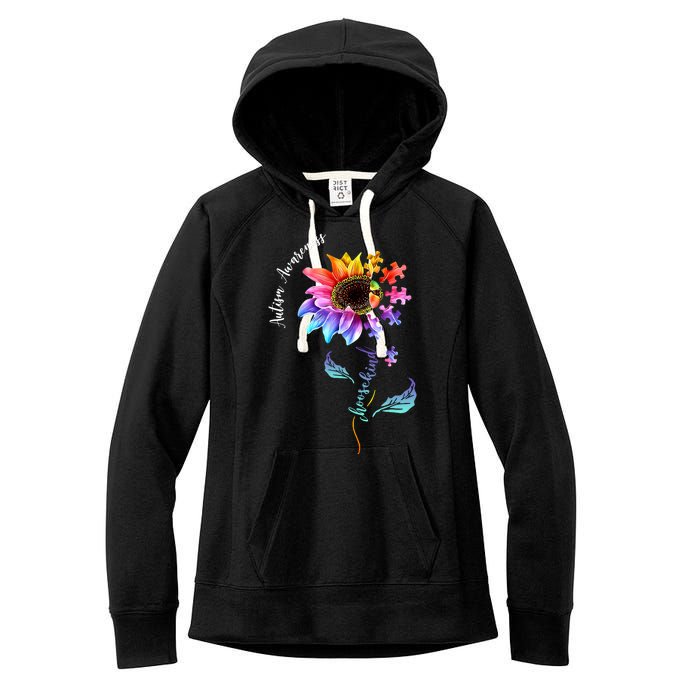 Autism Awareness Rainbow Sunflower Women's Fleece Hoodie