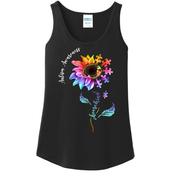 Autism Awareness Rainbow Sunflower Ladies Essential Tank