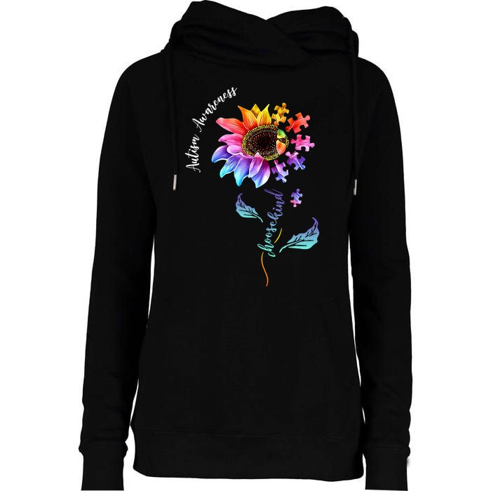 Autism Awareness Rainbow Sunflower Womens Funnel Neck Pullover Hood