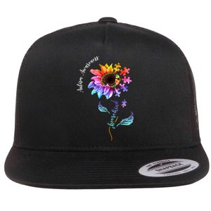 Autism Awareness Rainbow Sunflower Flat Bill Trucker Hat