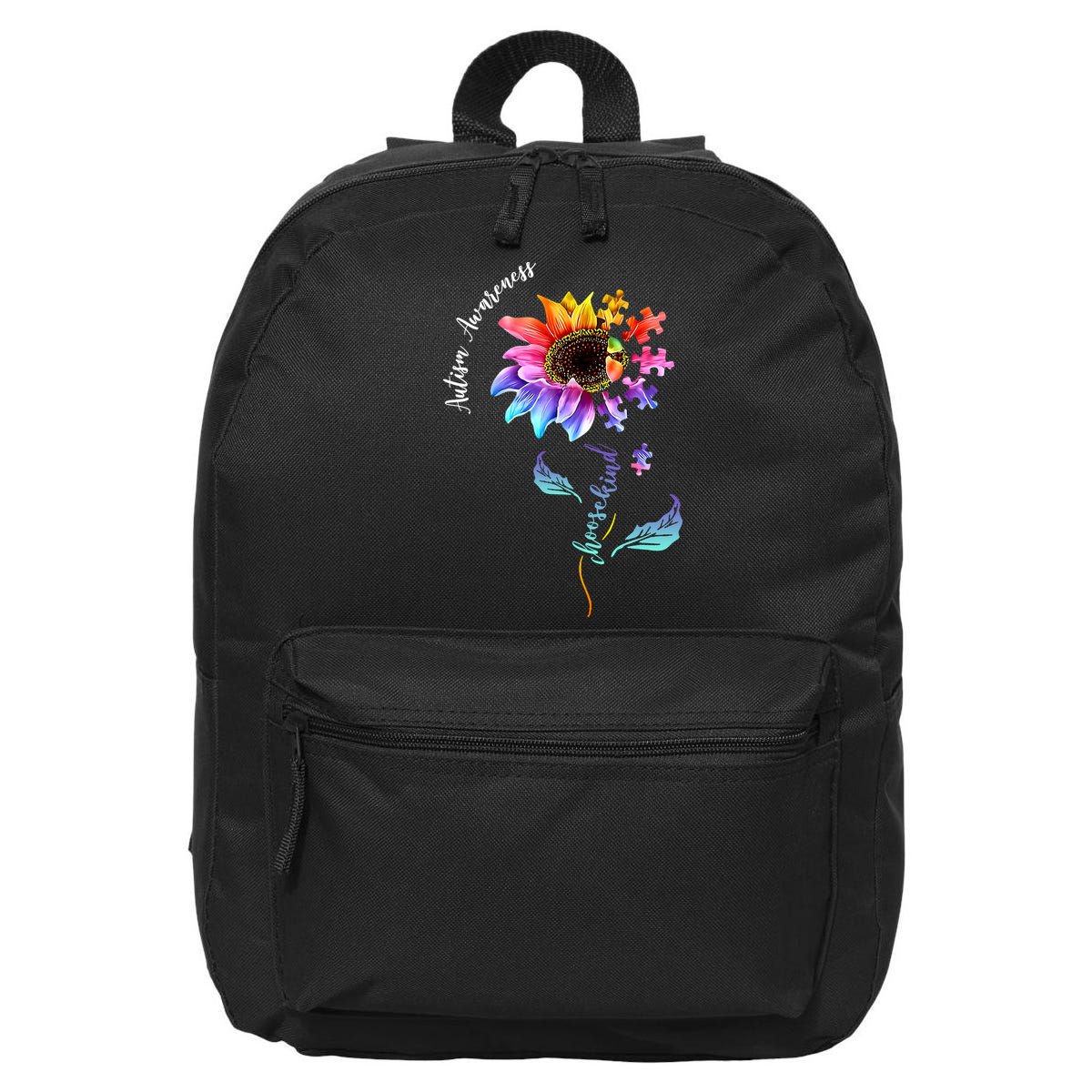 Autism Awareness Rainbow Sunflower 16 in Basic Backpack