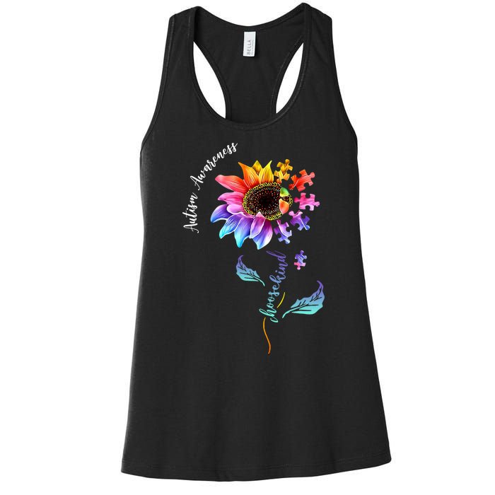 Autism Awareness Rainbow Sunflower Women's Racerback Tank