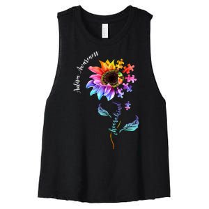 Autism Awareness Rainbow Sunflower Women's Racerback Cropped Tank