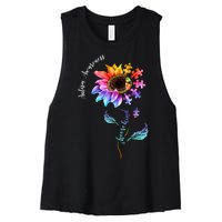 Autism Awareness Rainbow Sunflower Women's Racerback Cropped Tank