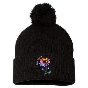 Autism Awareness Rainbow Sunflower Pom Pom 12in Knit Beanie