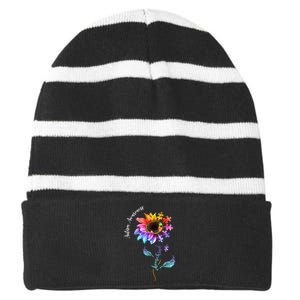 Autism Awareness Rainbow Sunflower Striped Beanie with Solid Band