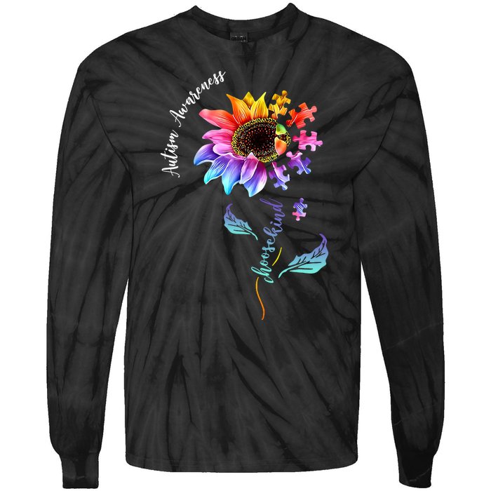 Autism Awareness Rainbow Sunflower Tie-Dye Long Sleeve Shirt