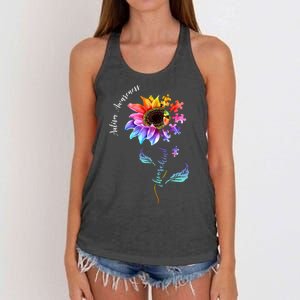 Autism Awareness Rainbow Sunflower Women's Knotted Racerback Tank