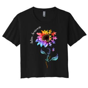 Autism Awareness Rainbow Sunflower Women's Crop Top Tee