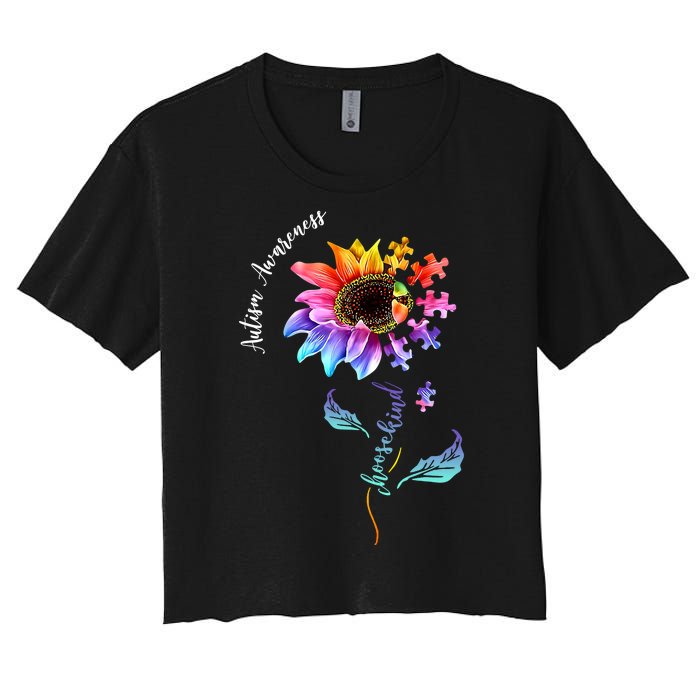 Autism Awareness Rainbow Sunflower Women's Crop Top Tee