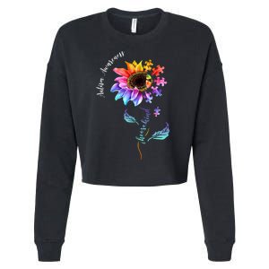 Autism Awareness Rainbow Sunflower Cropped Pullover Crew