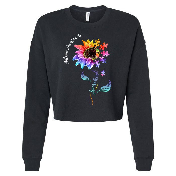 Autism Awareness Rainbow Sunflower Cropped Pullover Crew