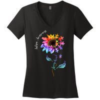 Autism Awareness Rainbow Sunflower Women's V-Neck T-Shirt