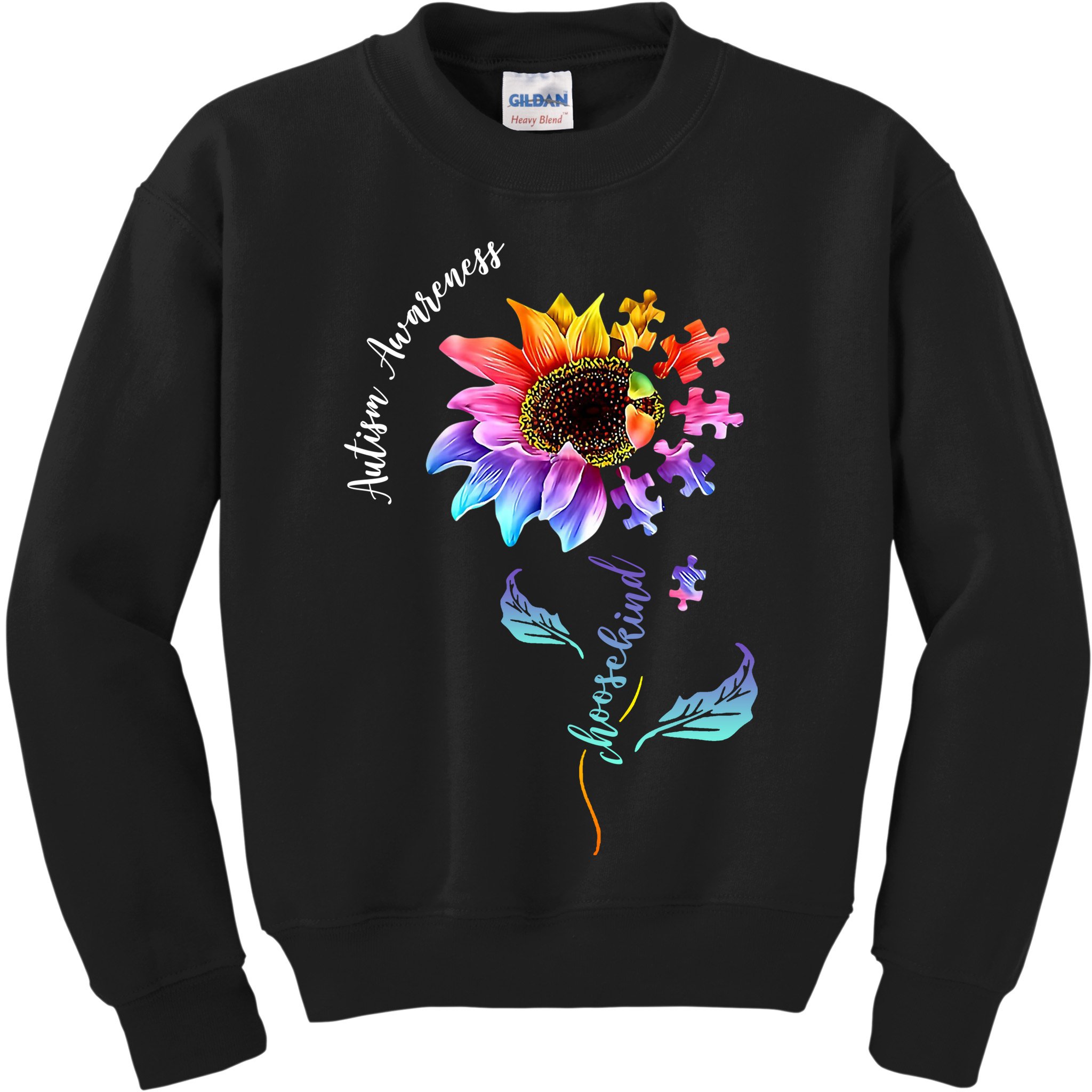 Autism Awareness Rainbow Sunflower Kids Sweatshirt