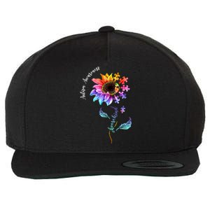 Autism Awareness Rainbow Sunflower Wool Snapback Cap