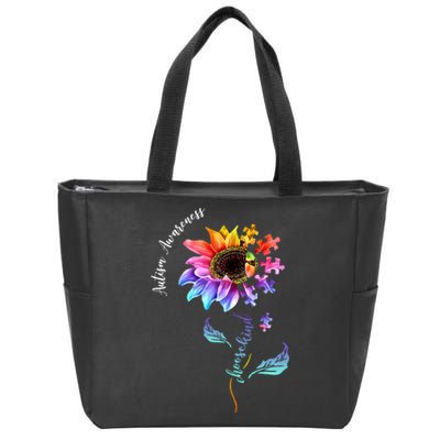 Autism Awareness Rainbow Sunflower Zip Tote Bag