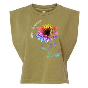 Autism Awareness Rainbow Sunflower Garment-Dyed Women's Muscle Tee