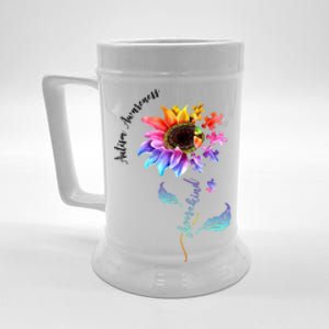 Autism Awareness Rainbow Sunflower Beer Stein