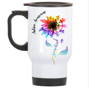 Autism Awareness Rainbow Sunflower Stainless Steel Travel Mug