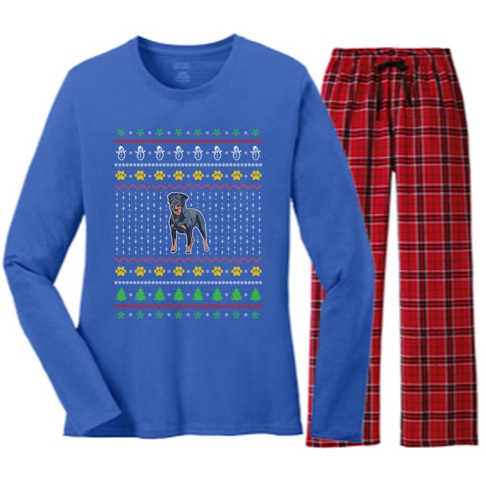 An Awesome Rottweiler Ugly Christmas Design Funny Gift Women's Long Sleeve Flannel Pajama Set 