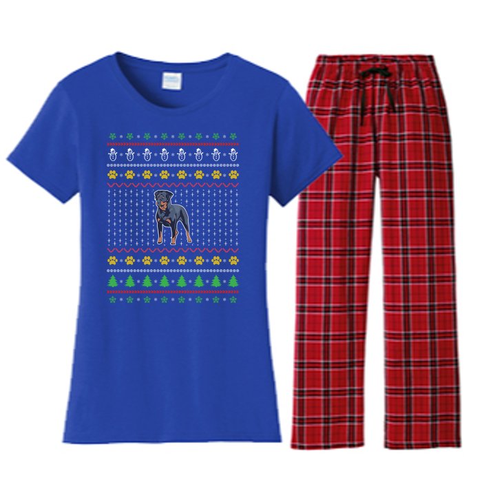 An Awesome Rottweiler Ugly Christmas Design Funny Gift Women's Flannel Pajama Set