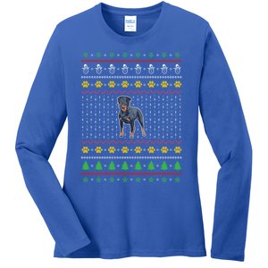 An Awesome Rottweiler Ugly Christmas Design Funny Gift Ladies Long Sleeve Shirt