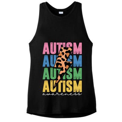 Autism Awareness Retro Cheetah Ladies PosiCharge Tri-Blend Wicking Tank