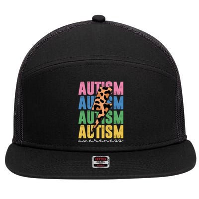 Autism Awareness Retro Cheetah 7 Panel Mesh Trucker Snapback Hat