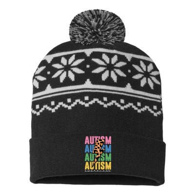 Autism Awareness Retro Cheetah USA-Made Snowflake Beanie