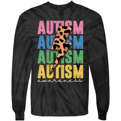 Autism Awareness Retro Cheetah Tie-Dye Long Sleeve Shirt