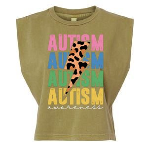 Autism Awareness Retro Cheetah Garment-Dyed Women's Muscle Tee