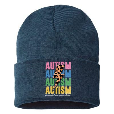 Autism Awareness Retro Cheetah Sustainable Knit Beanie