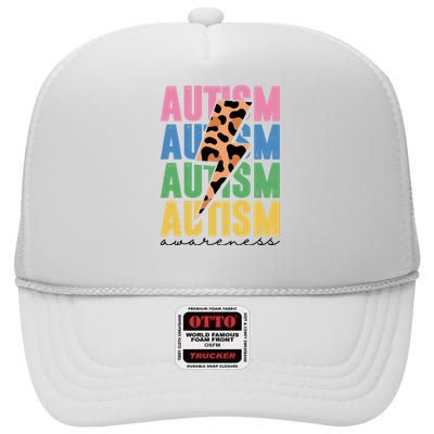 Autism Awareness Retro Cheetah High Crown Mesh Back Trucker Hat