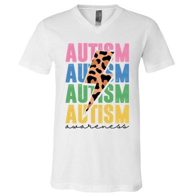 Autism Awareness Retro Cheetah V-Neck T-Shirt