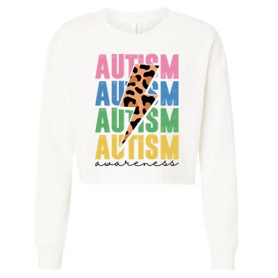 Autism Awareness Retro Cheetah Cropped Pullover Crew