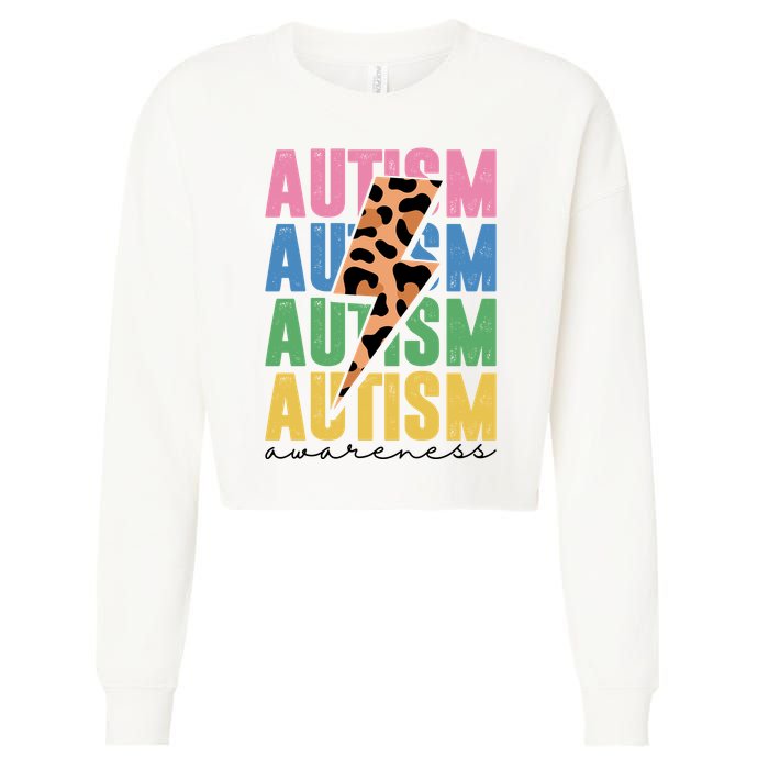 Autism Awareness Retro Cheetah Cropped Pullover Crew