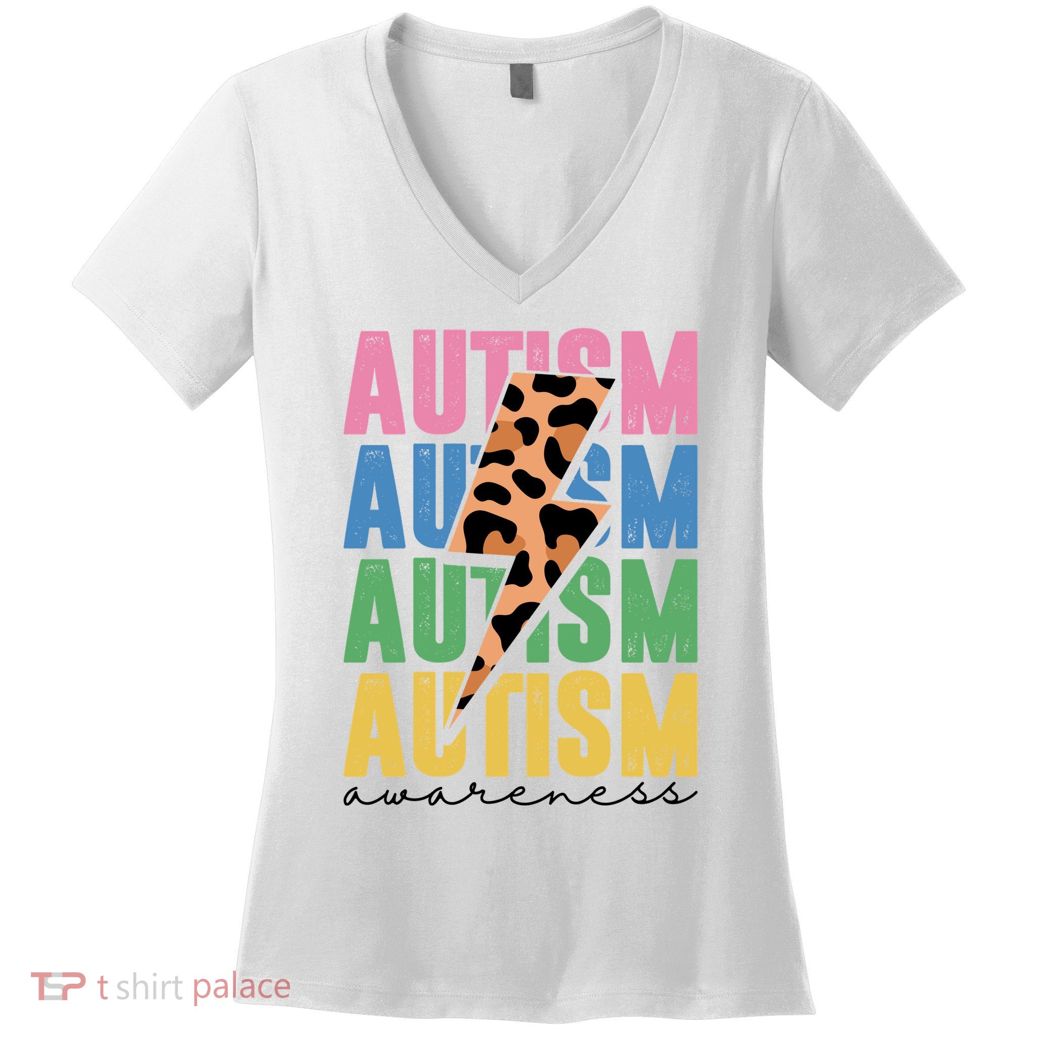 Autism Awareness Retro Cheetah Women's V-Neck T-Shirt
