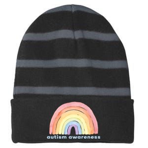 Autism Awareness Rainbow Striped Beanie with Solid Band