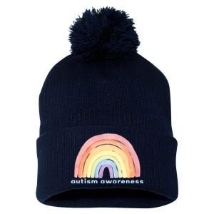 Autism Awareness Rainbow Pom Pom 12in Knit Beanie