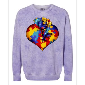 Autism Awareness Rose Heart Colorblast Crewneck Sweatshirt