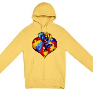 Autism Awareness Rose Heart Premium Pullover Hoodie