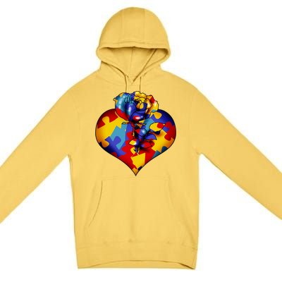 Autism Awareness Rose Heart Premium Pullover Hoodie