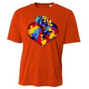 Autism Awareness Rose Heart Cooling Performance Crew T-Shirt