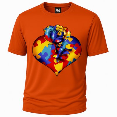 Autism Awareness Rose Heart Cooling Performance Crew T-Shirt