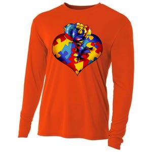 Autism Awareness Rose Heart Cooling Performance Long Sleeve Crew