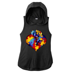 Autism Awareness Rose Heart Ladies PosiCharge Tri-Blend Wicking Draft Hoodie Tank