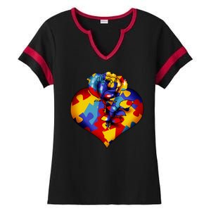 Autism Awareness Rose Heart Ladies Halftime Notch Neck Tee